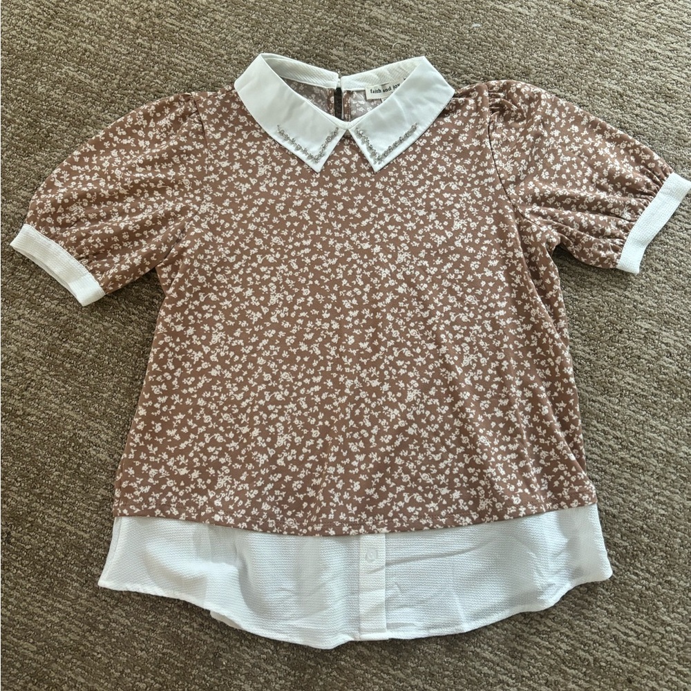Light, Classy Work Office Blouse with Beaded Collar